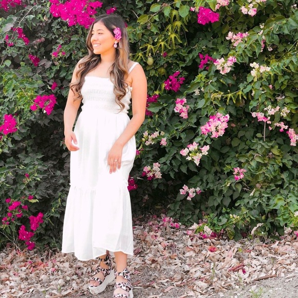 White Smocked Tiered Midi Dress - Picture 7 of 7